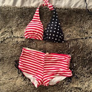 Red and White Striped Bikini Set